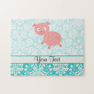 Cute roze pig; Blauwgroen schade Legpuzzel