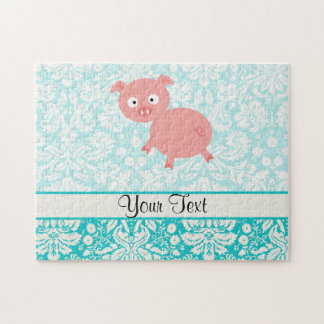 Cute roze pig; Blauwgroen schade Legpuzzel