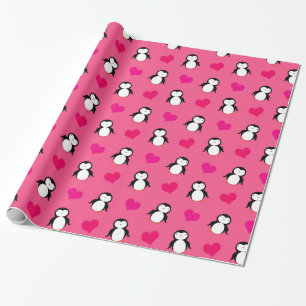 Cute roze pinguïn harten patroon cadeaupapier