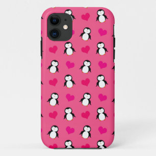 Cute roze pinguïn harten patroon iPhone 11 hoesje