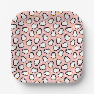 Cute roze pinguïn patroon papieren bordje