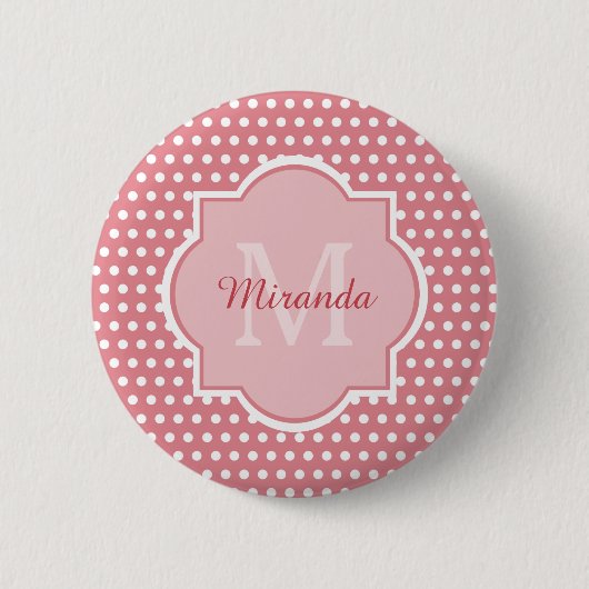 Cute roze pooldots met monogram en naam ronde button 5,7 cm (Voorkant)