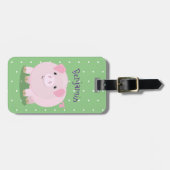 Cute roze pot bellied pig cartoon illustratie bagagelabel (Voorkant horizontaal)
