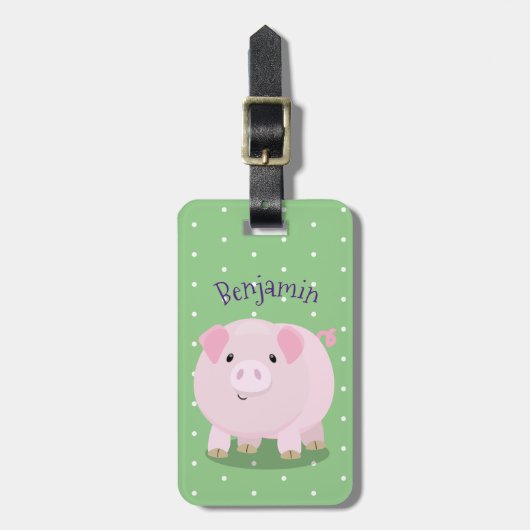 Cute roze pot bellied pig cartoon illustratie bagagelabel (Voorkant verticaal)