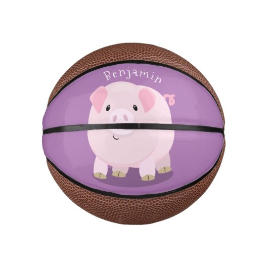 Cute roze pot bellied pig cartoon illustratie basketbal (Voorkant)