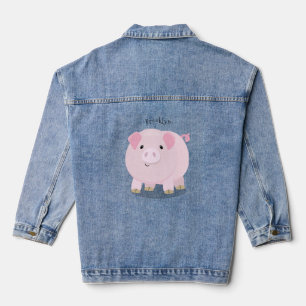Cute roze pot bellied pig cartoon illustratie denim jacket