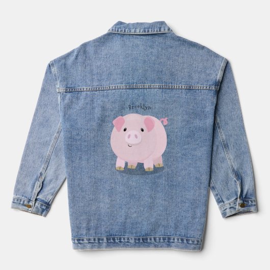 Cute roze pot bellied pig cartoon illustratie denim jacket (Achterkant)