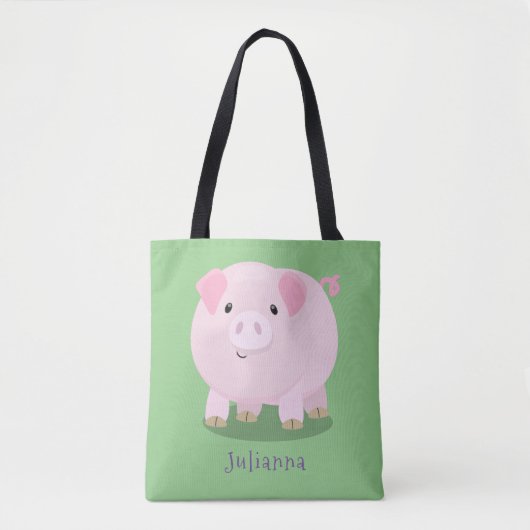 Cute roze pot bellied pig cartoon illustratie draagtas (Voorkant)