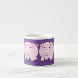 Cute roze pot bellied pig cartoon illustratie espresso kop