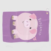 Cute roze pot bellied pig cartoon illustratie golfhanddoek (Horizontaal)