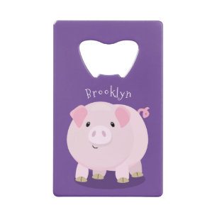 Cute roze pot bellied pig cartoon illustratie kredietkaart flessenopener
