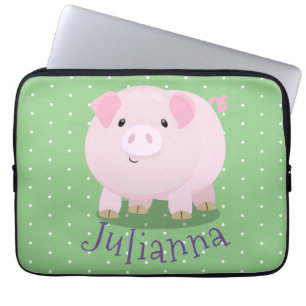 Cute roze pot bellied pig cartoon illustratie laptop sleeve
