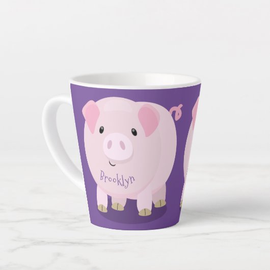 Cute roze pot bellied pig cartoon illustratie latte mok (Linkerhoek)