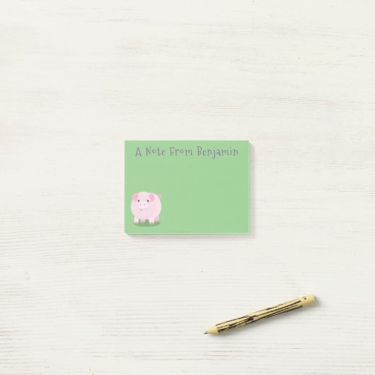 Cute roze pot bellied pig cartoon illustratie post-it® notes (Op bureau)
