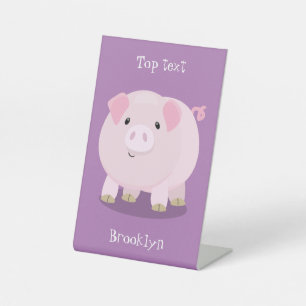 Cute roze pot bellied pig cartoon illustratie reclamebord met voetstuk