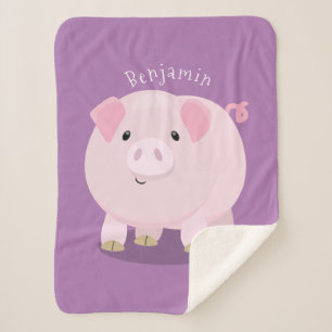 Cute roze pot bellied pig cartoon illustratie sherpa deken