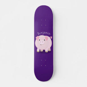 Cute roze pot bellied pig cartoon illustratie skateboard