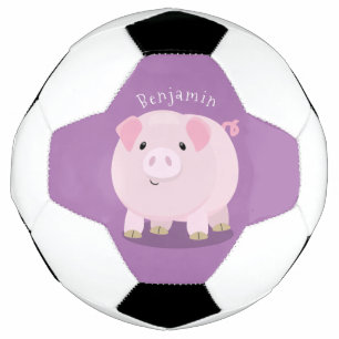 Cute roze pot bellied pig cartoon illustratie voetbal