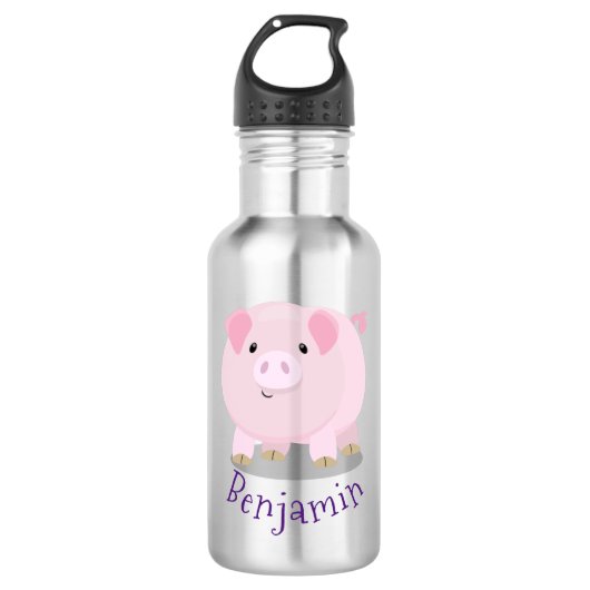 Cute roze pot bellied pig cartoon illustratie waterfles  (Voorkant)