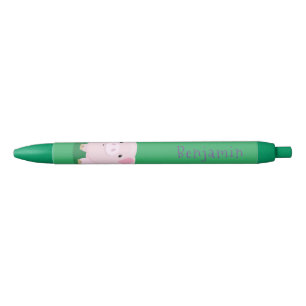 Cute roze pot bellied pig cartoon illustratie zwarte inkt pen