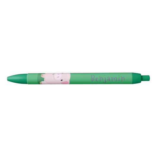 Cute roze pot bellied pig cartoon illustratie zwarte inkt pen (Voorkant)