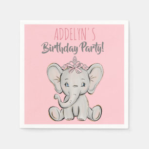 Cute Roze Prinses Olifant Kinderverjaardagsfeestje Servet