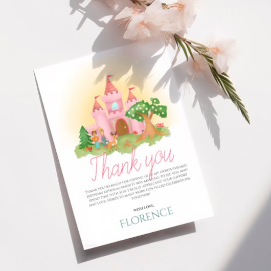 Cute Roze Prinses Verjaardagsfeestje voor Meisjes Bedankkaart