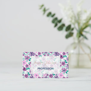 Cute roze & Purple Flowers Waterverf schilderen Visitekaartje