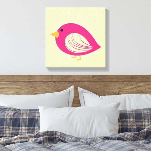 Cute roze quirky vogels canvas afdruk (Insitu (Slaapkamer))