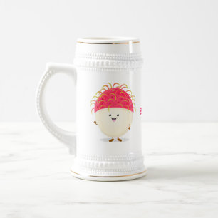 Cute roze rambutan cartoon afbeelding bierpul