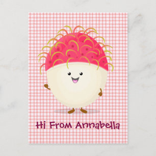 Cute roze rambutan cartoon afbeelding briefkaart