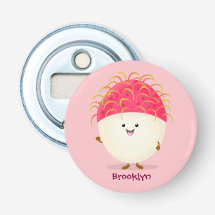 Cute roze rambutan cartoon afbeelding button flesopener