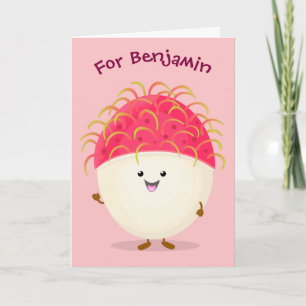 Cute roze rambutan cartoon afbeelding kaart