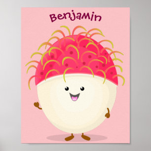 Cute roze rambutan cartoon afbeelding poster