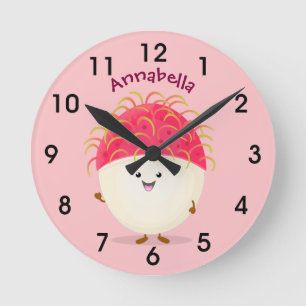 Cute roze rambutan cartoon afbeelding ronde klok