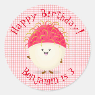 Cute roze rambutan cartoon afbeelding ronde sticker