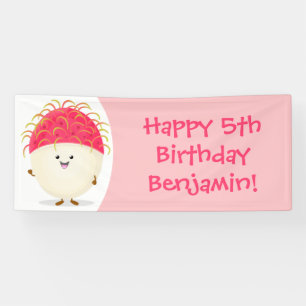 Cute roze rambutan cartoon afbeelding spandoek