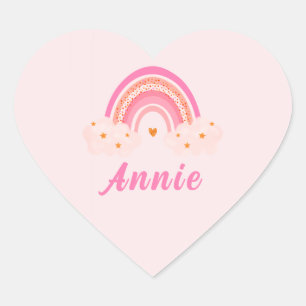 Cute roze regenboog   Baby Girl   Gepersonaliseerd Hart Sticker
