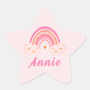 Cute roze regenboog   Baby Girl   Gepersonaliseerd Ster Sticker