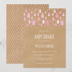 Cute Roze Regendruppels Baby Shower / Confetti Kaart
