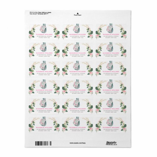 Cute roze Roses Greenery Slapend Baby Elephant Etiket (Full Sheet)