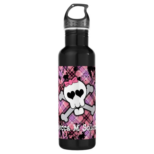 Cute roze schedel en kruisbeenderen Hart Waterfles (Voorkant)