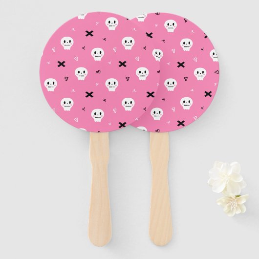 Cute roze schedel Halloween Patroon Handwaaier (Voorkant en achterkant)