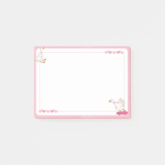 Cute Roze Skateboard Gans Hart Stippen Post-it® Notes (Voorkant)