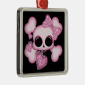 Cute Roze Skull Metalen Ornament (Rechts)