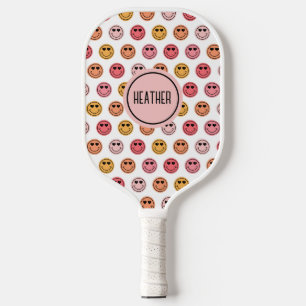Cute Roze Smiley Face Patroon Monogram Pickleball Paddle