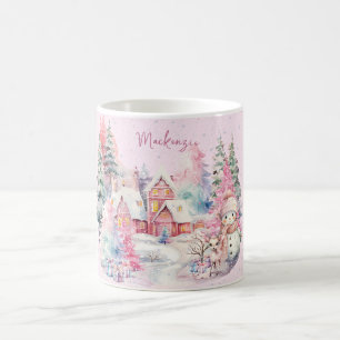 Cute Roze Sneeuwman Winter Wonderland Maatwerk Koffiemok
