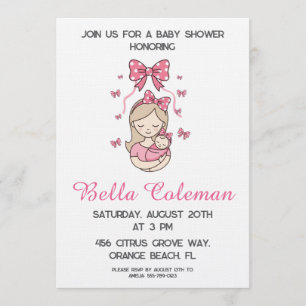 cute roze strik baby shower uitnodiging