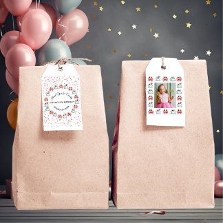 Cute Roze Strik Fant Foto Verjaardag Bedankt Cadeaulabel