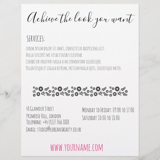 Cute Roze Strik Grijs en Wit Vlecht Haarstyling Flyer (Achterkant)